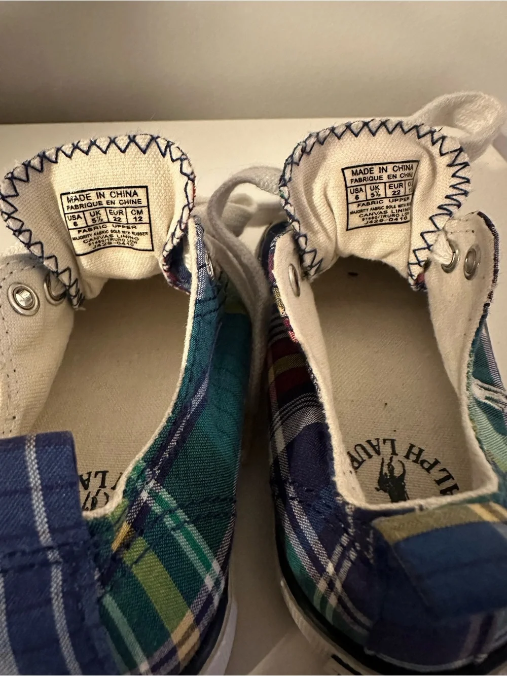 Ralph Lauren Green & Blue Plaid Kids Sneakers